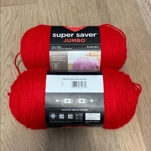 NWT Jumbo Red Heart Jumbo Yarn - Cherry Red - (2) 28oz/1488 Yards
